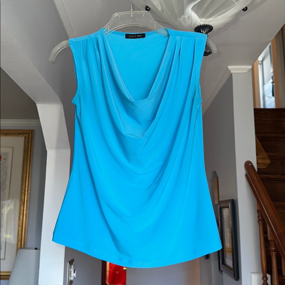 🎤 Jennie & Marlis Vibrant Blue Sleeveless Cowl Neck Drape Top Sz S